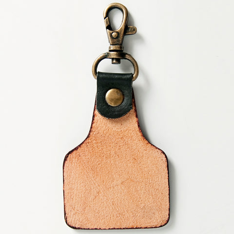 ADKR178 Hand-Tooled Leather Tipi Keyring with Desert Landscape   Western Southwest Style