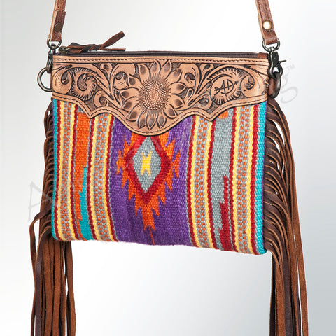 American Darling Western Cross body Bag Hand-Tooled Leather & Saddle Blanket
