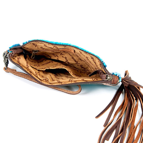 American Darling Western Leather Wristlet Bag with Hand Tooled Floral Carving and Saddle Blanket