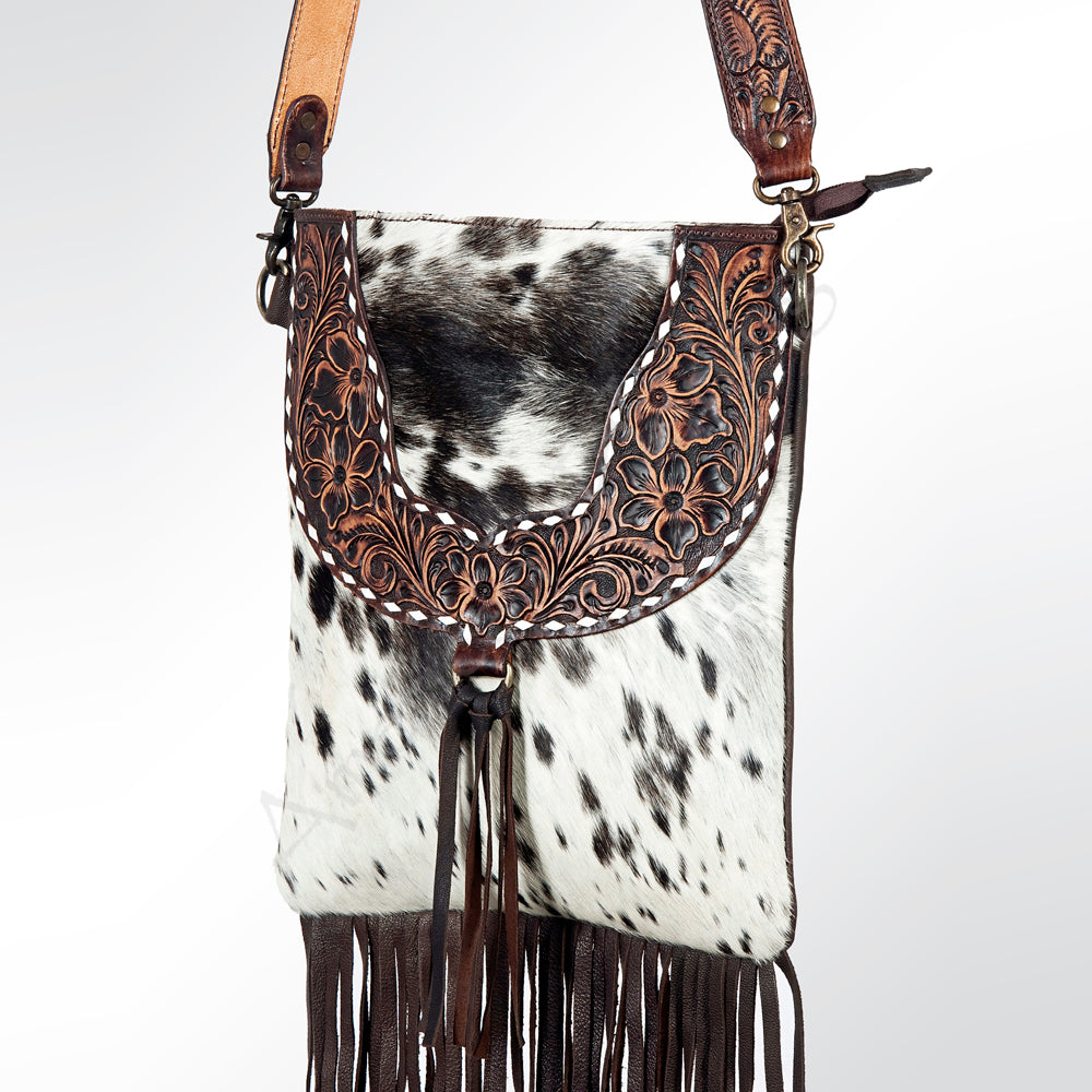 LC-ADBGZ125B Speckled Cowhide Chaps Bag with Tooled Yoke & Fringe