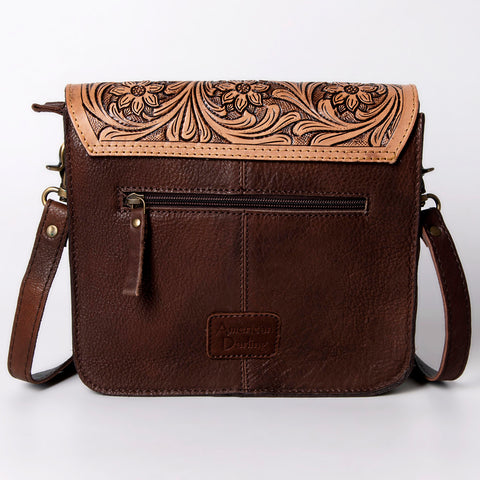 American Darling Hand Tooled Floral & Hair-On Cowhide Cross body Bag with Stone Accent