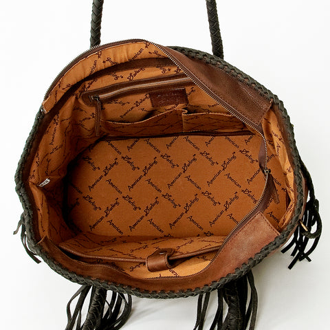 American Darling Handcrafted Leather Tote Bag with Braided Handles & Fringes