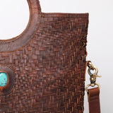 LC-ADBGM154 Handwoven Western Leather Tote Bag with Turquoise Stone Accent