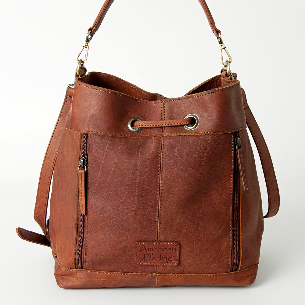LC-ADBGI162 Western Leather Hobo Bag - Tooled Corners with Drawstring Closure