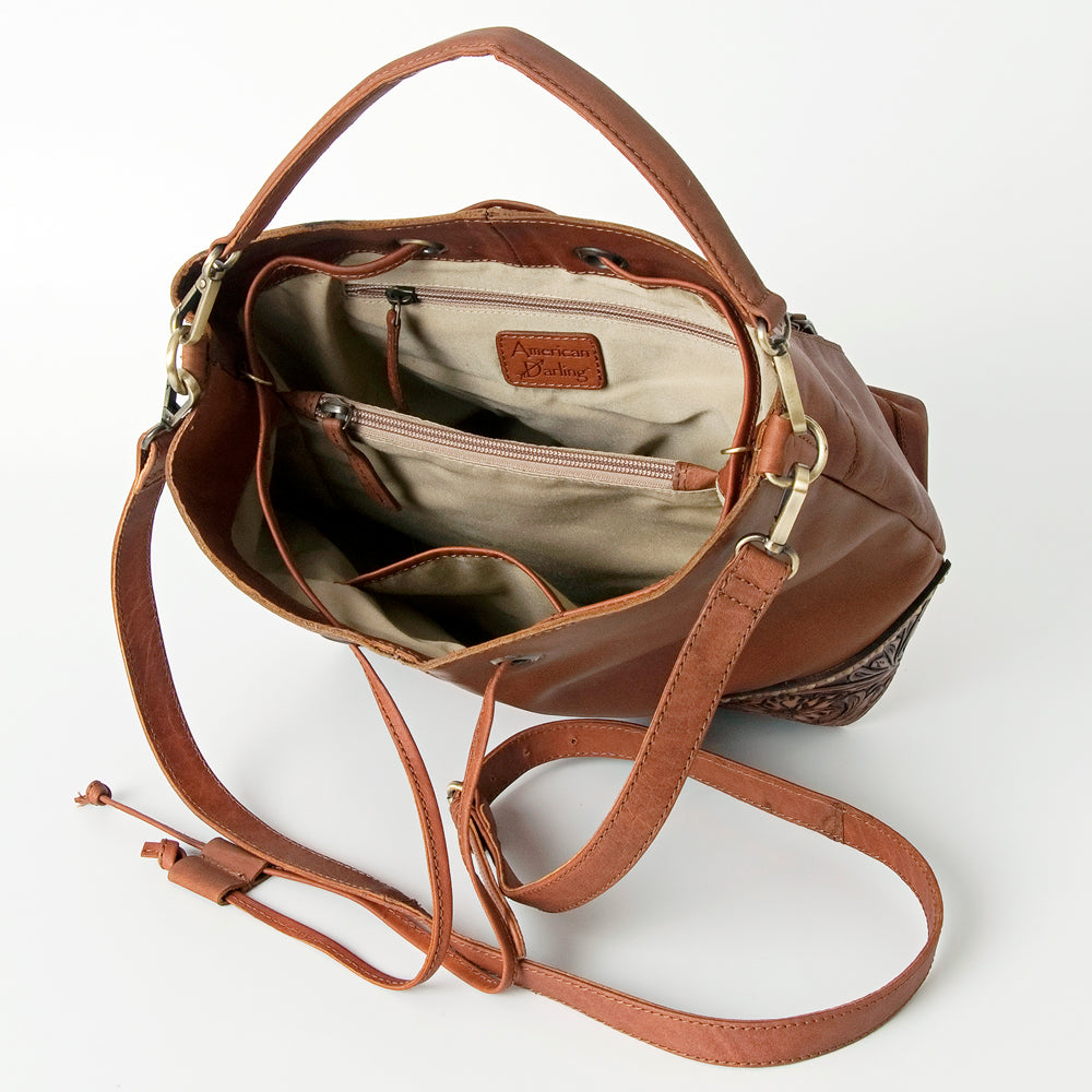 LC-ADBGI162 Western Leather Hobo Bag - Tooled Corners with Drawstring Closure