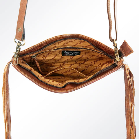 American Darling Tooled Leather Crossbody with Fringe Western Brown Shoulder Bag