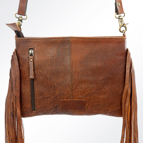 American Darling Tooled Leather Crossbody with Fringe Western Brown Shoulder Bag