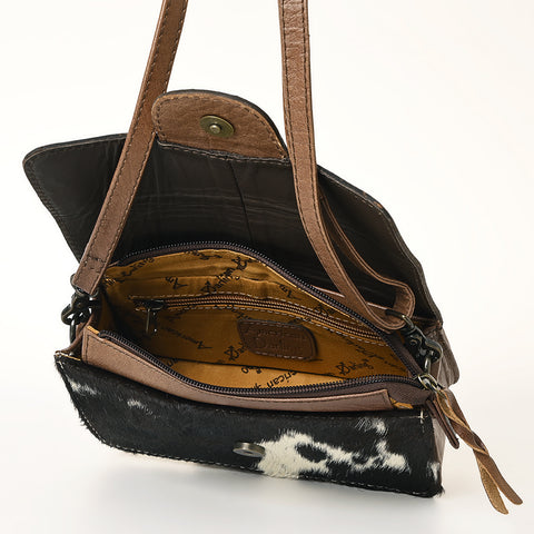 American Darling Hand-Tooled Western Leather Hair-On Hide Wallet Crossbody Bag