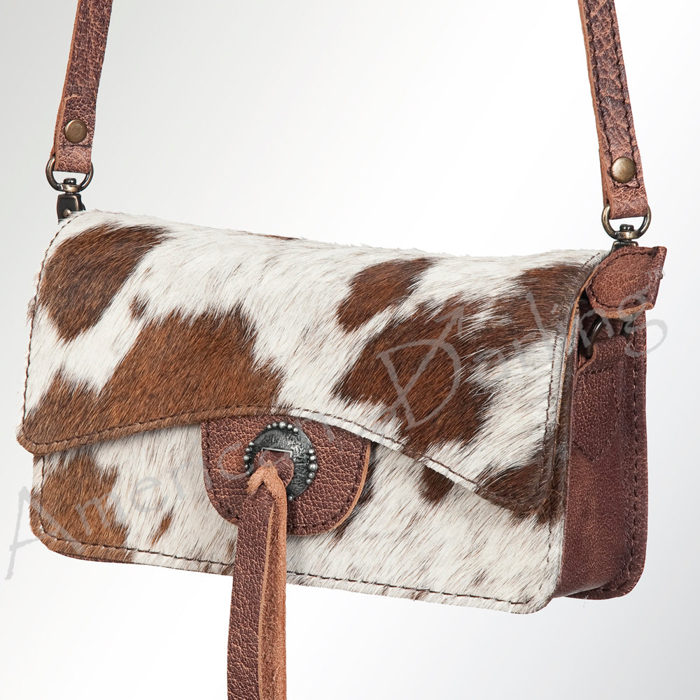LC-ADBG681B Hair-On Cowhide Wallet Bag with Genuine Leather Trim & Western Concho