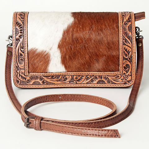 American Darling Hand Tooled Floral & Hair-On Cowhide Western Leather Crossbody Bag
