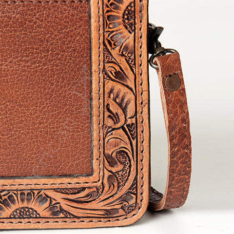 American Darling Hand Tooled Floral & Hair-On Cowhide Western Leather Crossbody Bag