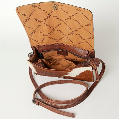 American Darling Hand Tooled Floral & Hair-On Cowhide Western Leather Crossbody Bag
