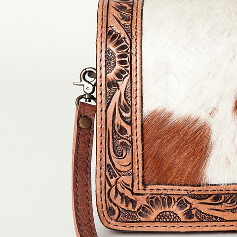 American Darling Hand Tooled Floral & Hair-On Cowhide Western Leather Crossbody Bag