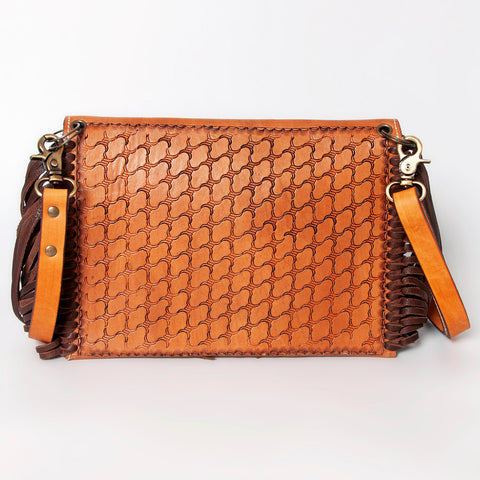 American Darling Hand Tooled Floral Carved Leather Fringe Envelope Women