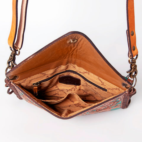 American Darling Hand Tooled Floral Carved Leather Fringe Envelope Women