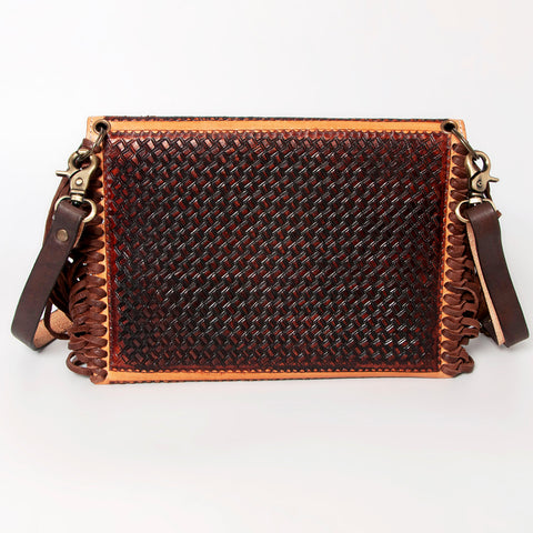 American Darling Hand Tooled Floral Carved Leather Fringe Envelope Women