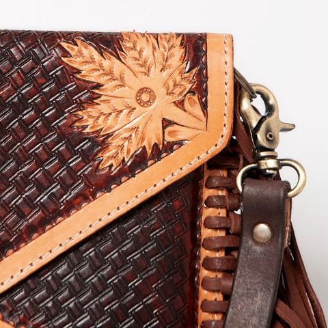 American Darling Hand Tooled Floral Carved Leather Fringe Envelope Women
