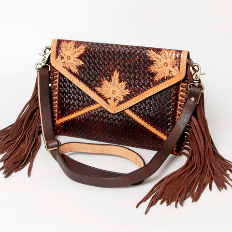 American Darling Hand Tooled Floral Carved Leather Fringe Envelope Women