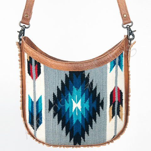 American Darling Handcrafted Hand Tooled Leather and Saddle Blanket Crossbody Bag