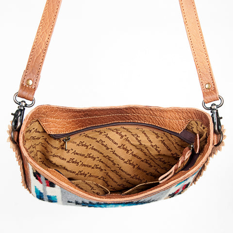 American Darling Handcrafted Hand Tooled Leather and Saddle Blanket Crossbody Bag
