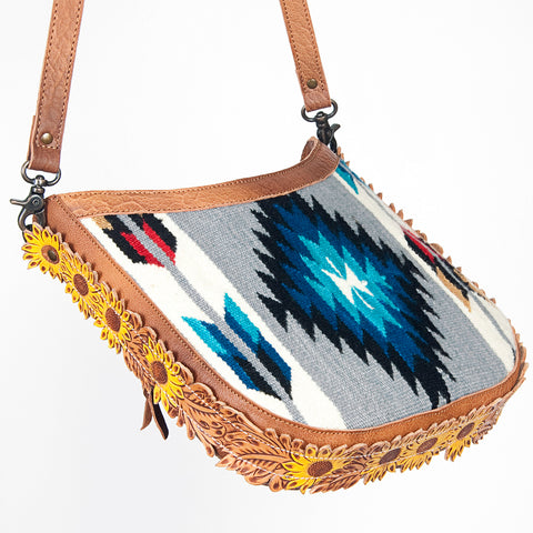 American Darling Handcrafted Hand Tooled Leather and Saddle Blanket Crossbody Bag