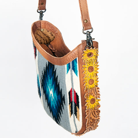 American Darling Handcrafted Hand Tooled Leather and Saddle Blanket Crossbody Bag