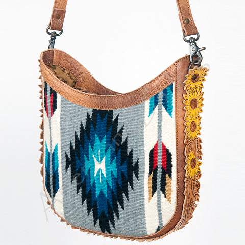 American Darling Handcrafted Hand Tooled Leather and Saddle Blanket Crossbody Bag