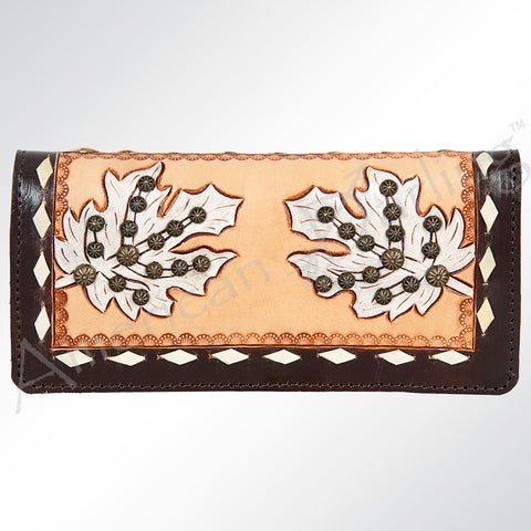 Western Hand Tooled Genuine Leather Floral Crossbody Wallet Clutch