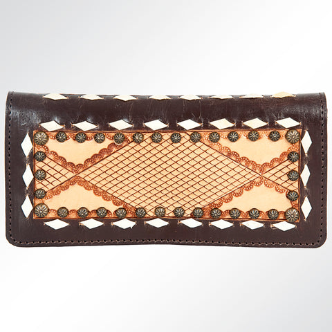 Western Hand Tooled Genuine Leather Floral Crossbody Wallet Clutch