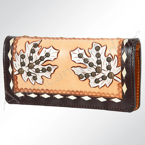 Western Hand Tooled Genuine Leather Floral Crossbody Wallet Clutch
