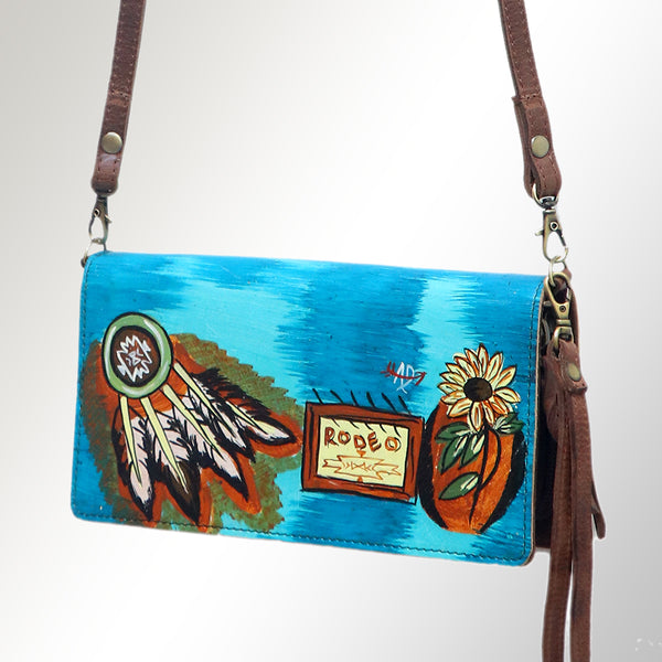 LC-ADBGM169P10 Hand-Painted Western Leather Crossbody - Dreamcatcher & Rodeo Scene