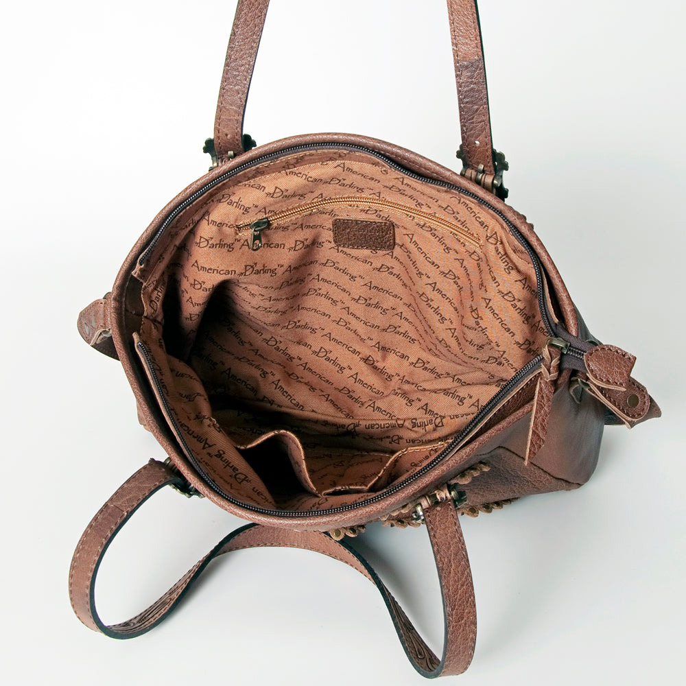 LC-ADBG711A Western Tooled Leather Tote Bag with Buckle Detail & Crossbody Strap