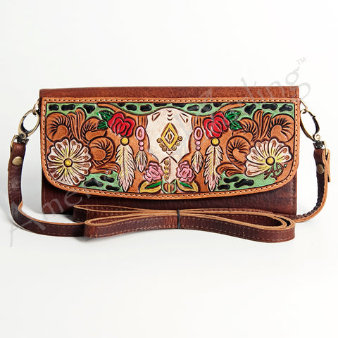 Western Floral Tooled Leather Wallet - Boho Rodeo Clutch