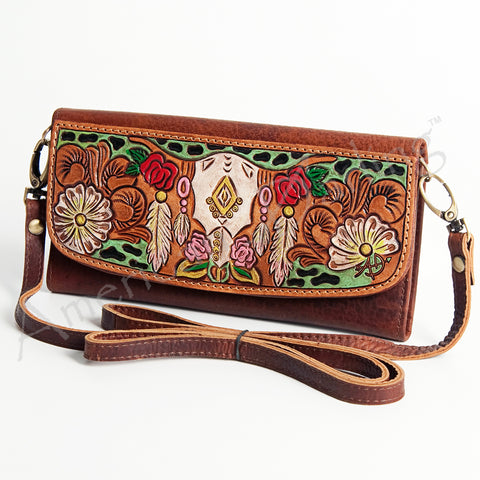 Western Floral Tooled Leather Wallet - Boho Rodeo Clutch
