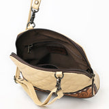 ADBG1679A Tan Quilted Leather Crossbody Bag with Tooled Floral Trim - American Darling