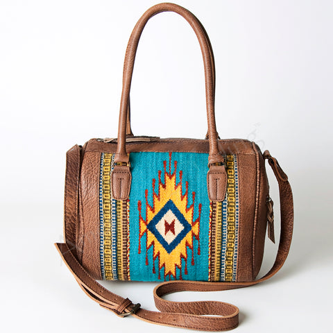American Darling Handcrafted Hand Woven Saddle Blanket Western Leather Duffel Bag