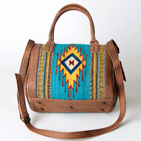 American Darling Handcrafted Hand Woven Saddle Blanket Western Leather Duffel Bag