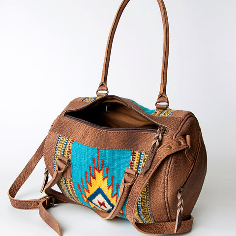 American Darling Handcrafted Hand Woven Saddle Blanket Western Leather Duffel Bag