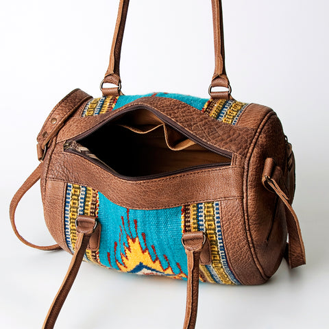 American Darling Handcrafted Hand Woven Saddle Blanket Western Leather Duffel Bag