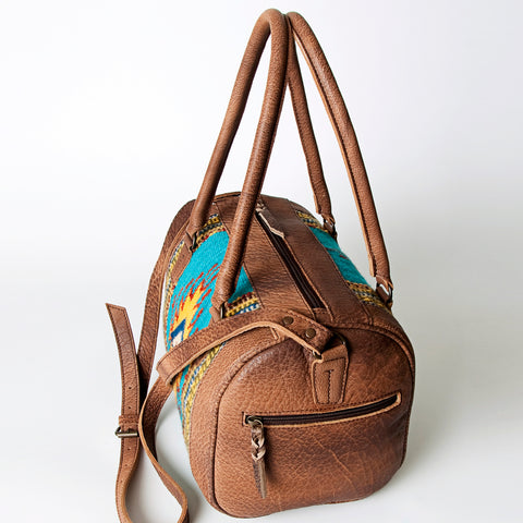 American Darling Handcrafted Hand Woven Saddle Blanket Western Leather Duffel Bag