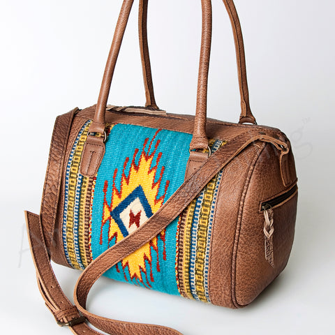 American Darling Handcrafted Hand Woven Saddle Blanket Western Leather Duffel Bag