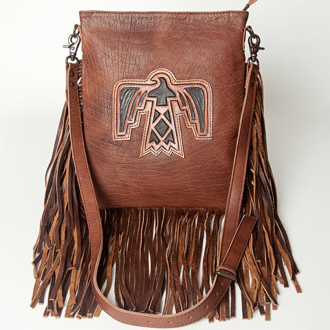 American Darling Hand Tooled Leather Large Cross body Bag Western Fringed Handbag