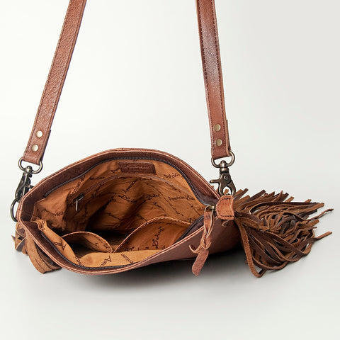 American Darling Hand Tooled Leather Large Cross body Bag Western Fringed Handbag