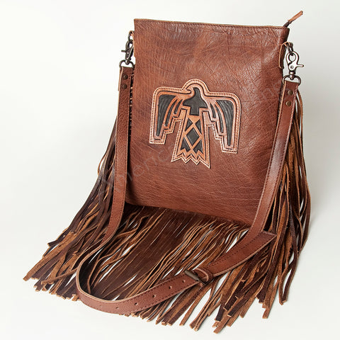 American Darling Hand Tooled Leather Large Cross body Bag Western Fringed Handbag