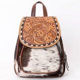 ADBG1102 Tooled Leather & Cowhide Mini Backpack-Western Floral Flap Small Backpack Purse
