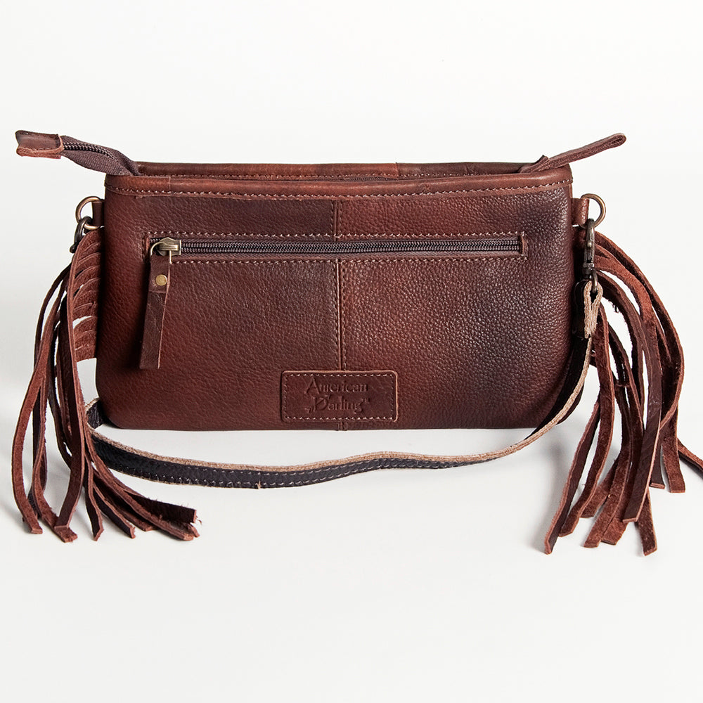 LC-ADBGA188 Southwestern Wool & Leather Fringe Crossbody Bag with Hand-Tooled Flap