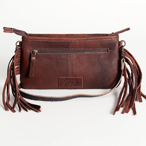 American Darling Southwestern Wool & Leather Fringe Crossbody Bag with Hand-Tooled Flap