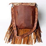 LC-ADBGZ124A Leopard Print Crossbody Bag with Fringe and Tooled Leather Flap