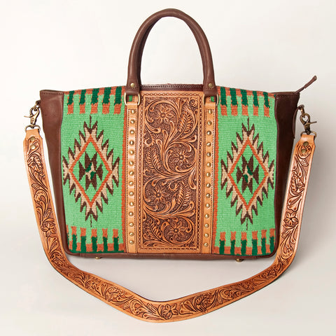 American Darling Hand Tooled Saddle Blanket Genuine Leather Tote Bag