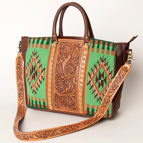 American Darling Hand Tooled Saddle Blanket Genuine Leather Tote Bag